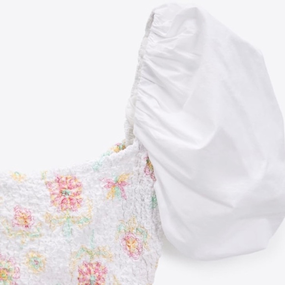 NWT ZARA White Floral Balloon Sleeve Boho crop top size XL - Picture 4 of 7